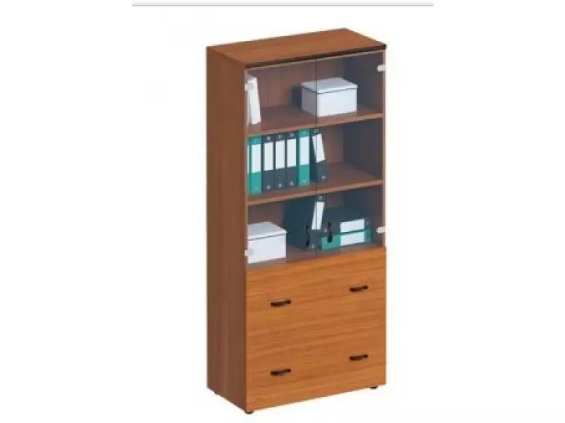 Шкаф для документов с ящиками со стеклянными прозрачными дверями