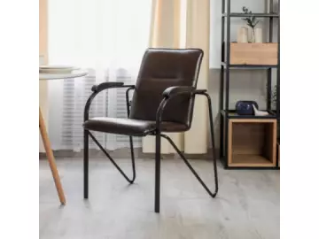 Стул для посетителей Самба Хром, мягк подлокотник, чёрный каркас, коричневая обивка(F) 2 шт на складе
